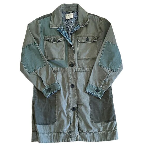 We The Free Green Utility Cargo Midi Casual Oversized Button Front Jacket Coat - Picture 8 of 10